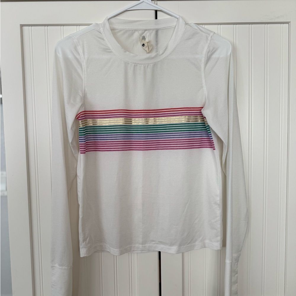 Spiritual Gangster White Tee with Rainbow Stripes - Size Small